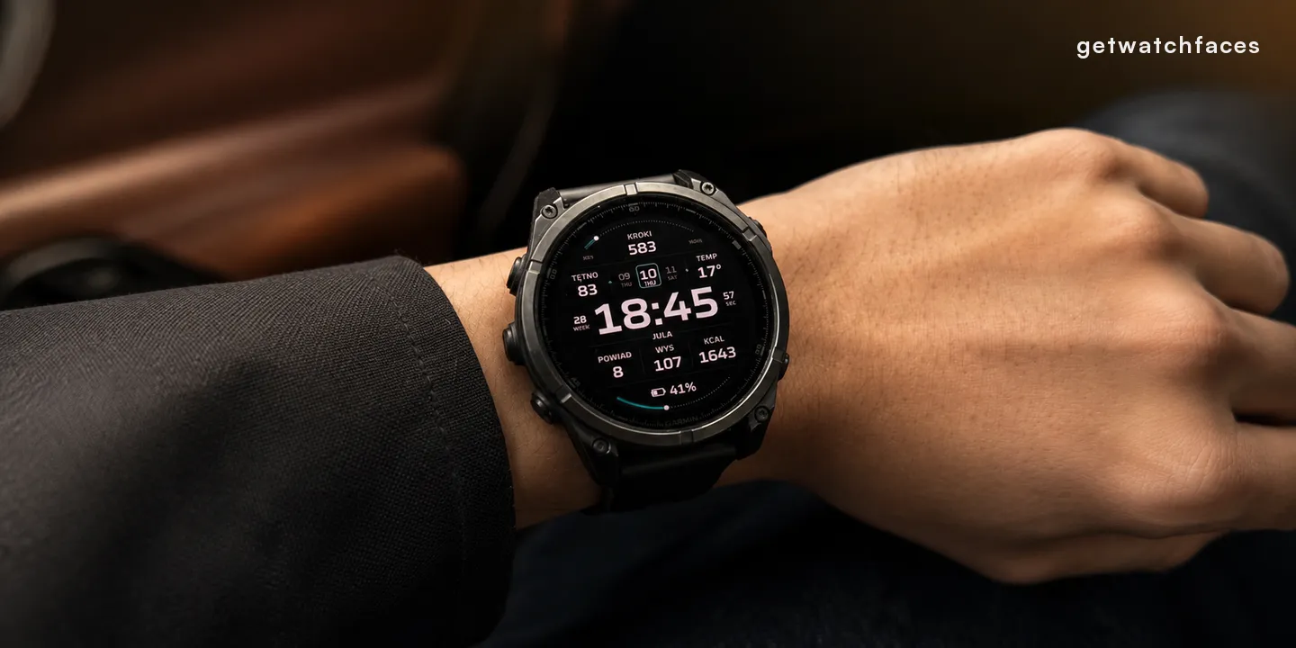 Quipu watch face on a wrist, Fenix 8