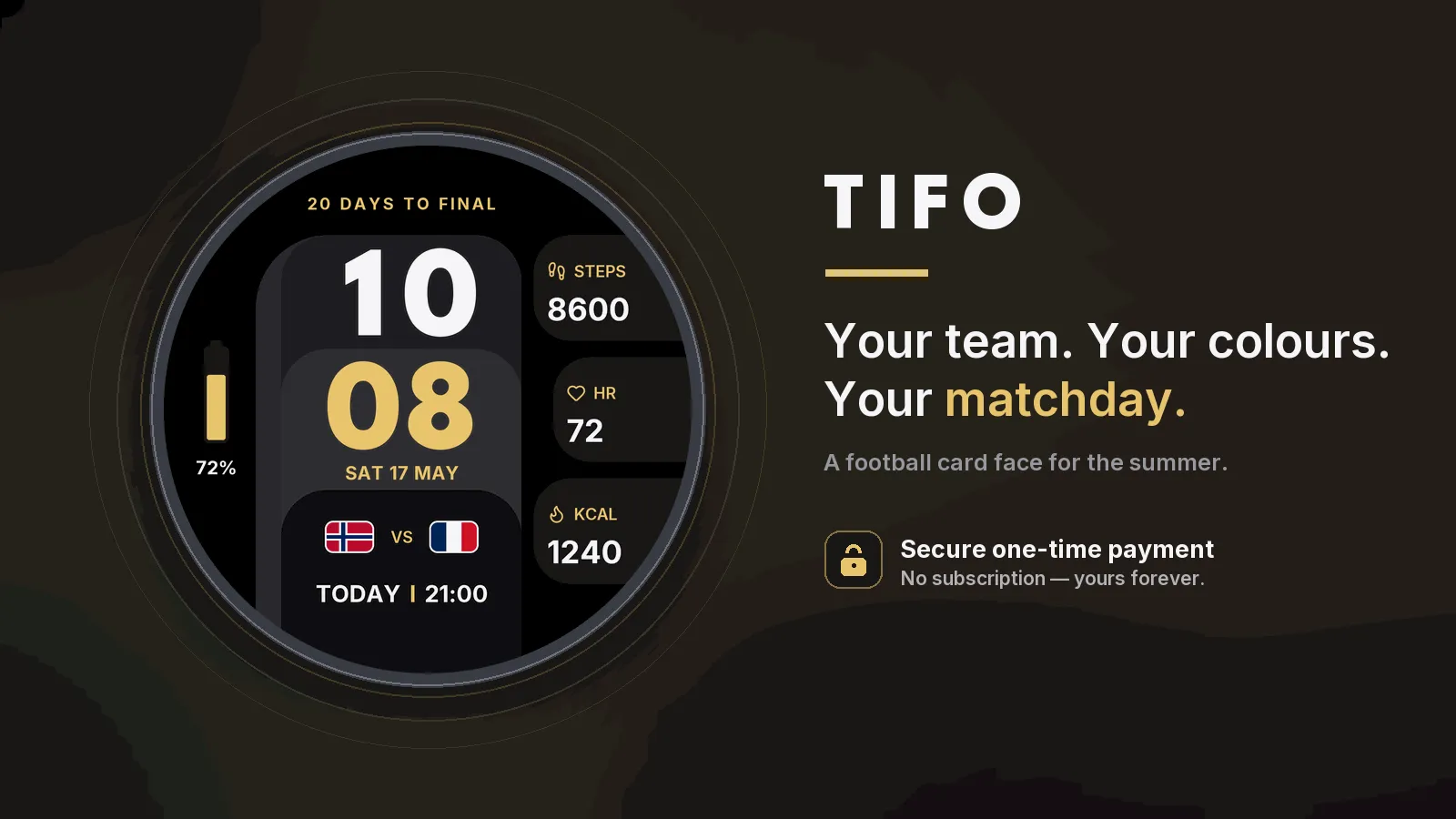 Tifo fan card watch face with fixture and countdown