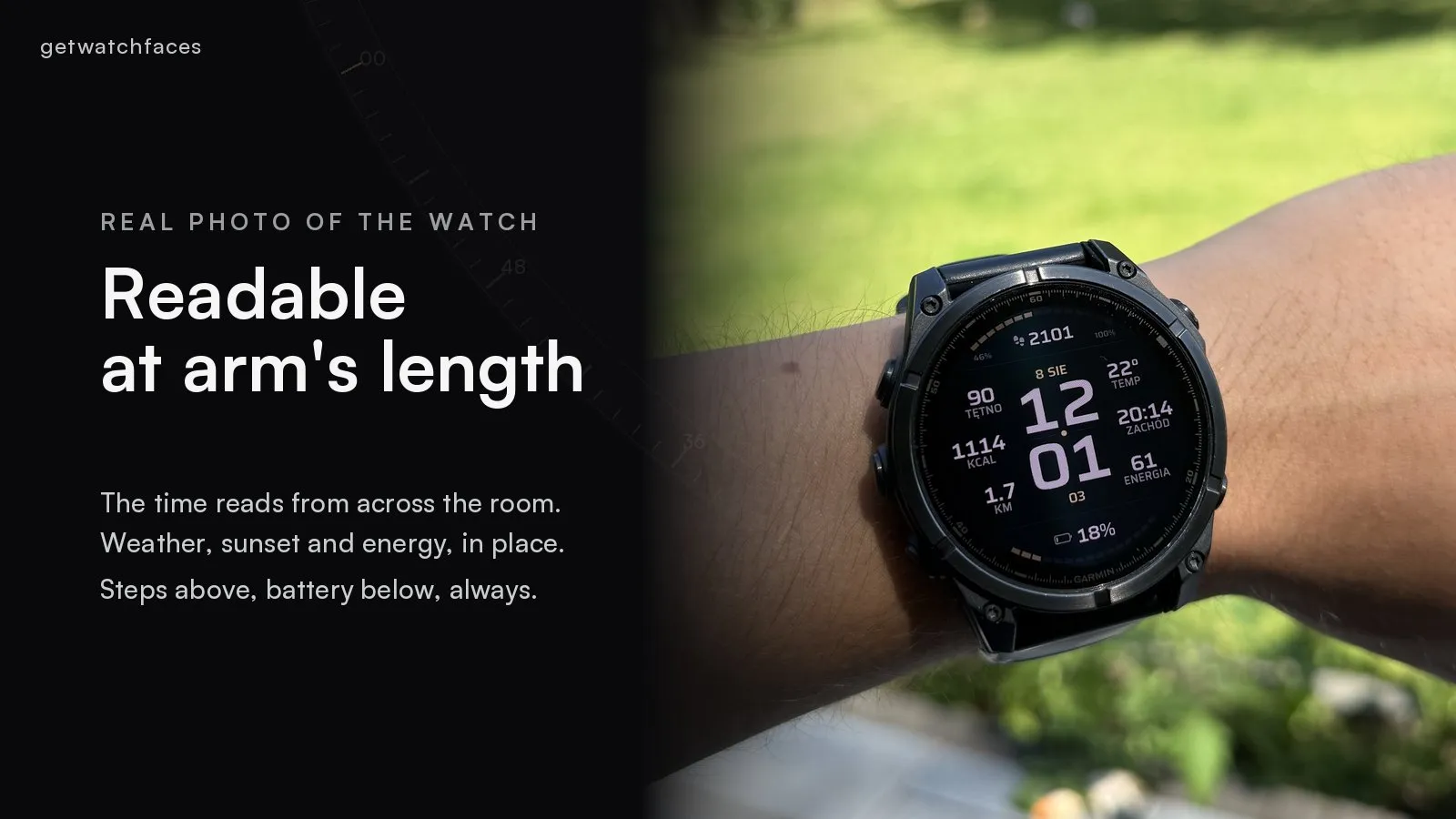 Quipu Focus read at arm’s length, real wrist photo